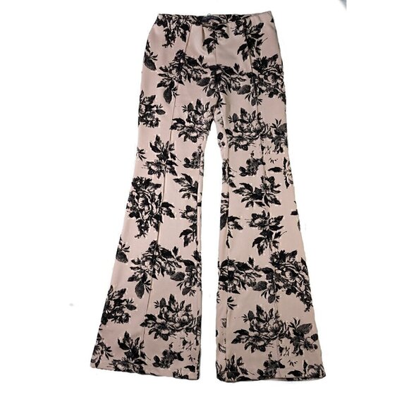 Marisa Kenson Perla Style Blush Flare Pants with Black Floral Print - NWT - Picture 2 of 7